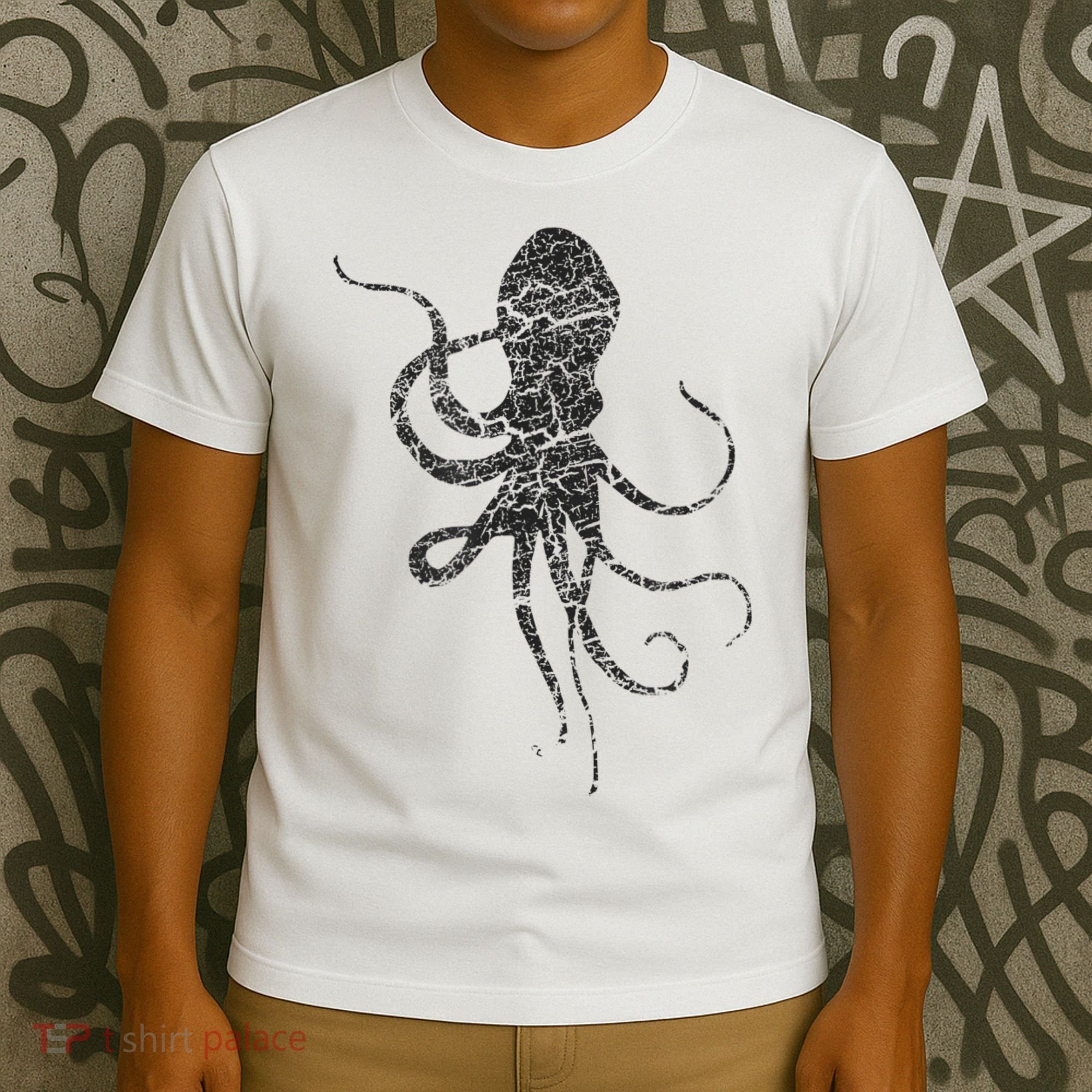 Octopus Distressed Print Vintage Octopus T-Shirt