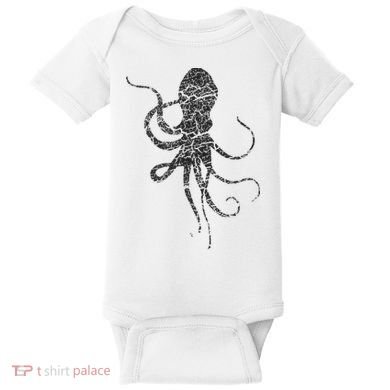 Octopus Distressed Print Vintage Octopus Baby Bodysuit