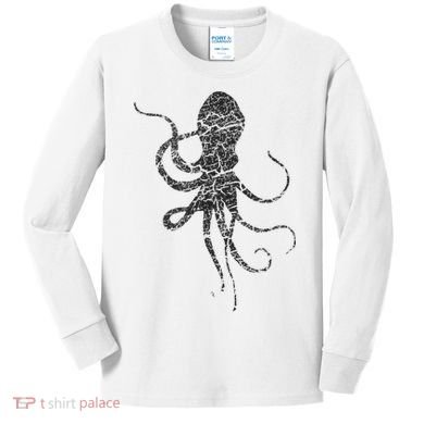 Octopus Distressed Print Vintage Octopus Kids Long Sleeve Shirt