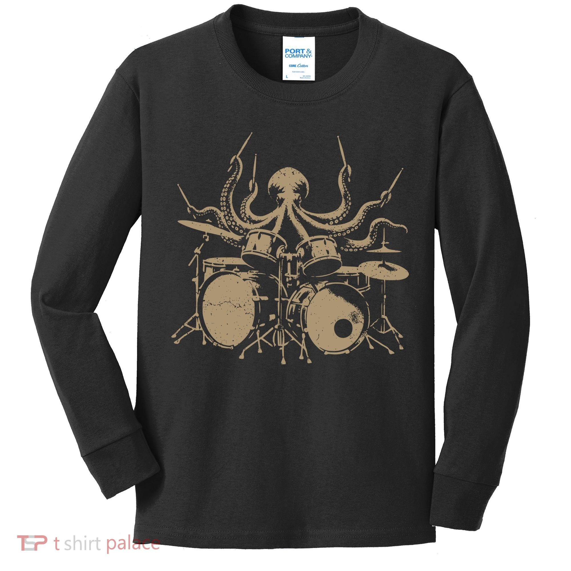 Octopus Drummer Rock N Roll Band Kids Long Sleeve Shirt