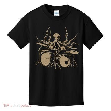 Octopus Drummer Rock N Roll Band Kids T-Shirt