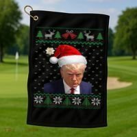 Official Donald Trump Mug Shot Ugly Christmas  Golf Towel thumb 1