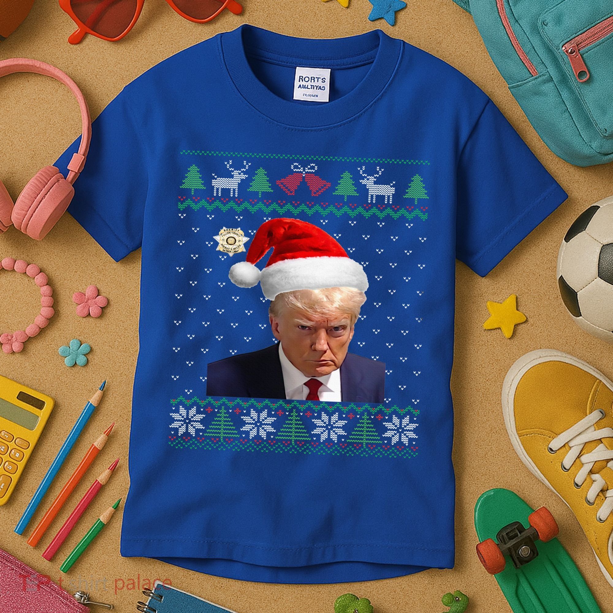Official Donald Trump Mug Shot Ugly Christmas  Kids T-Shirt