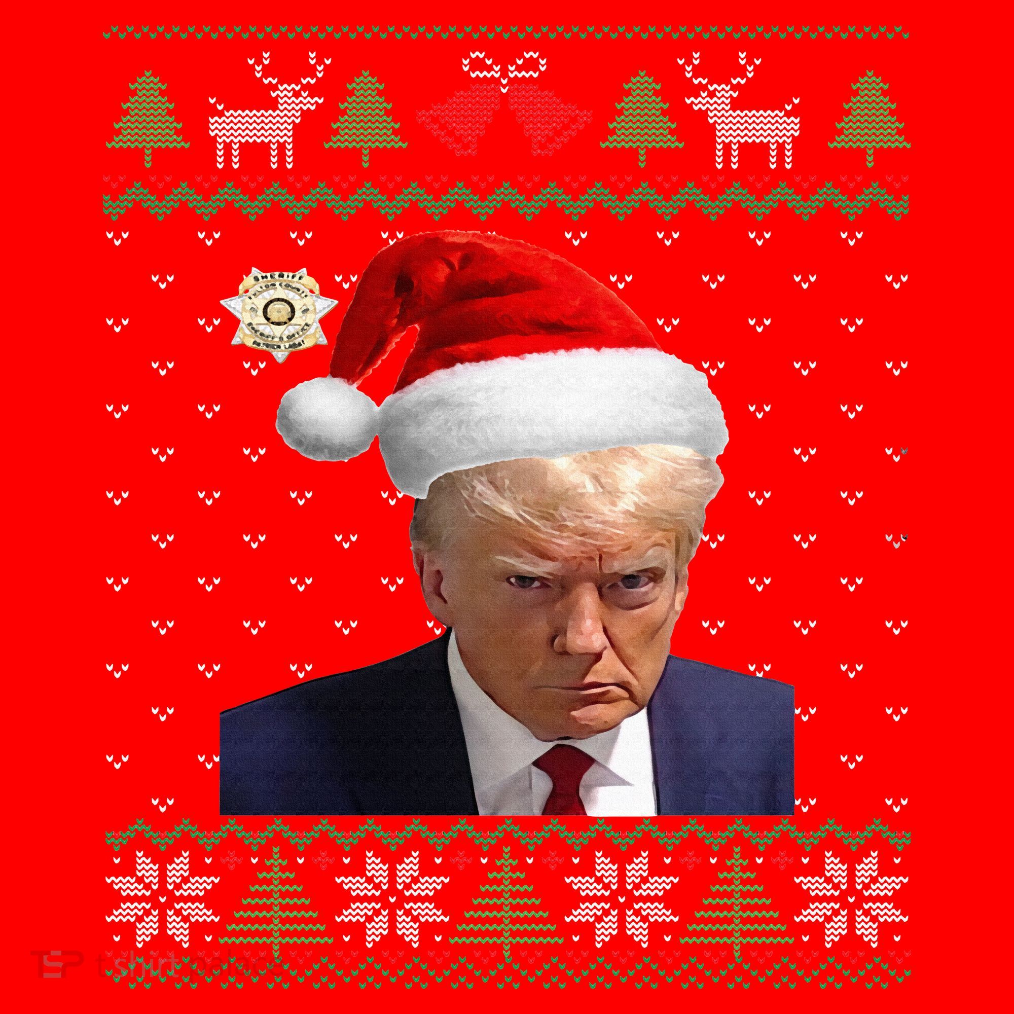 Official Donald Trump Mug Shot Ugly Christmas  Santa Hat