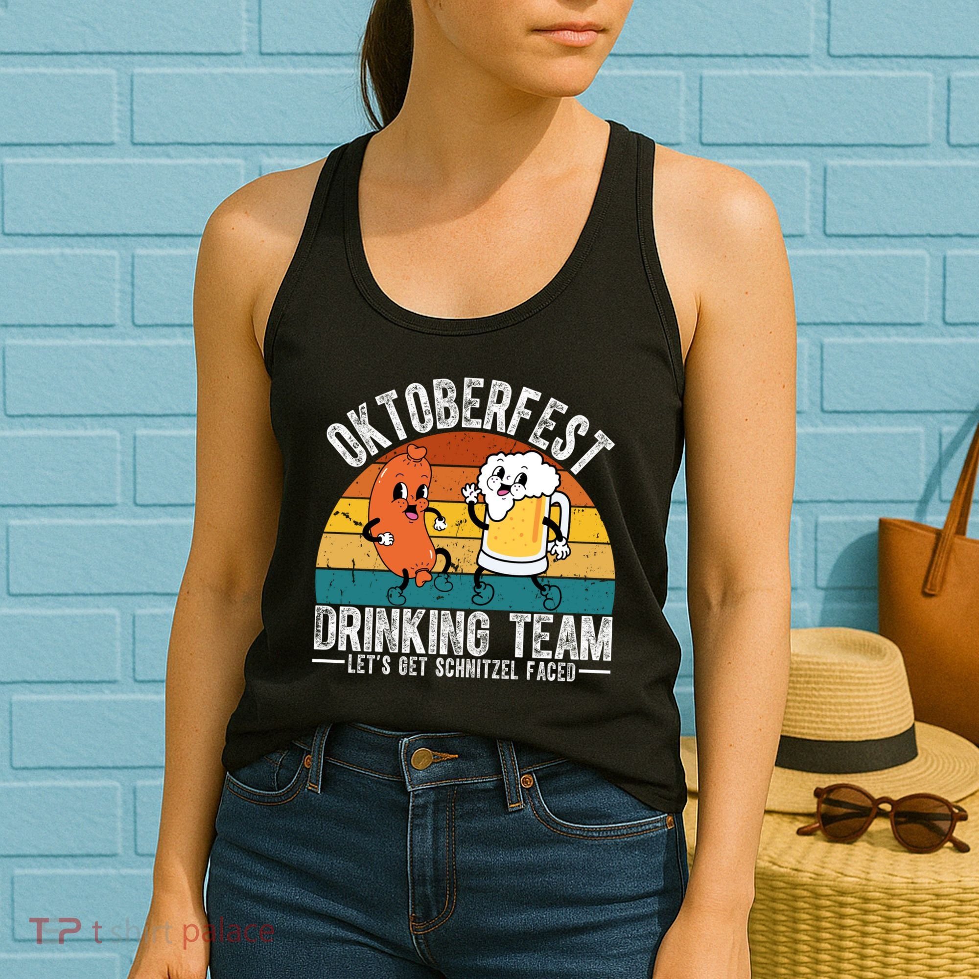 Oktoberfest Drinking Team Lets Get Schnitzel Faced Funny Women's Tank Top