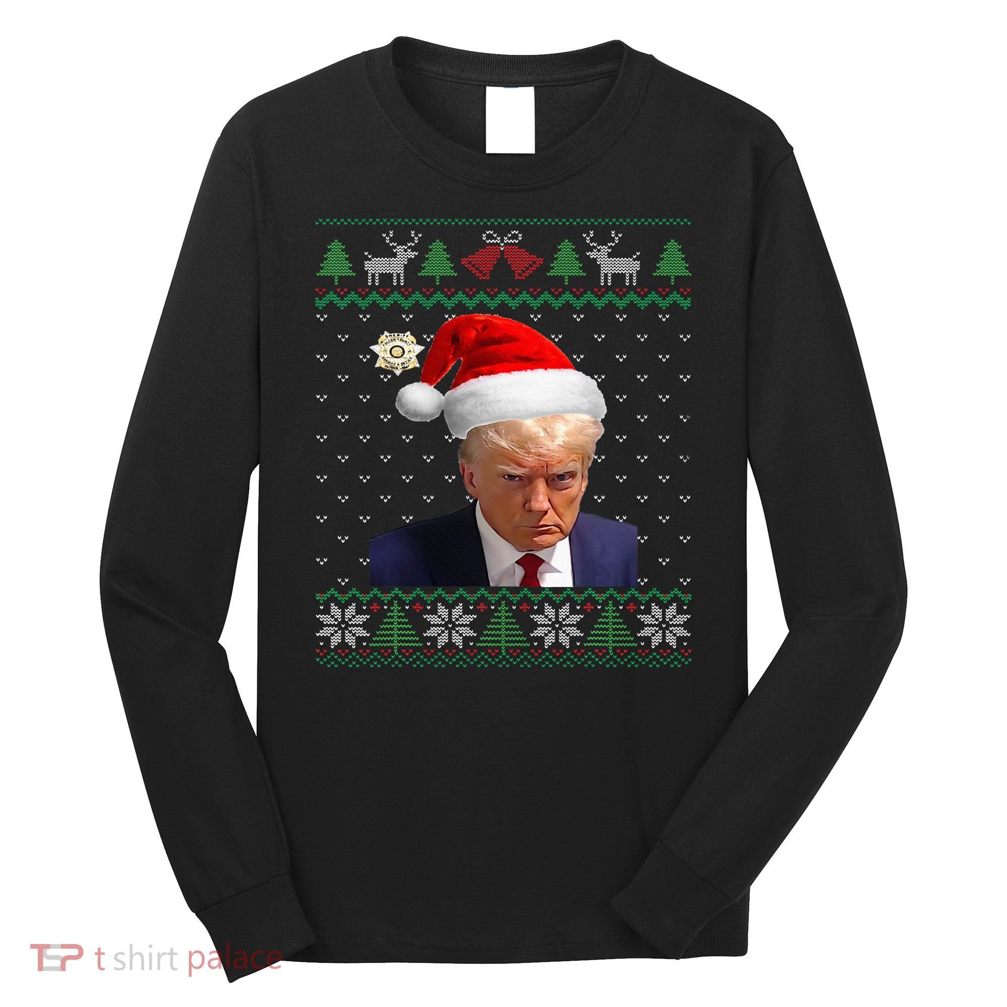 Official Donald Trump Mug Shot Ugly Christmas Long Sleeve Shirt