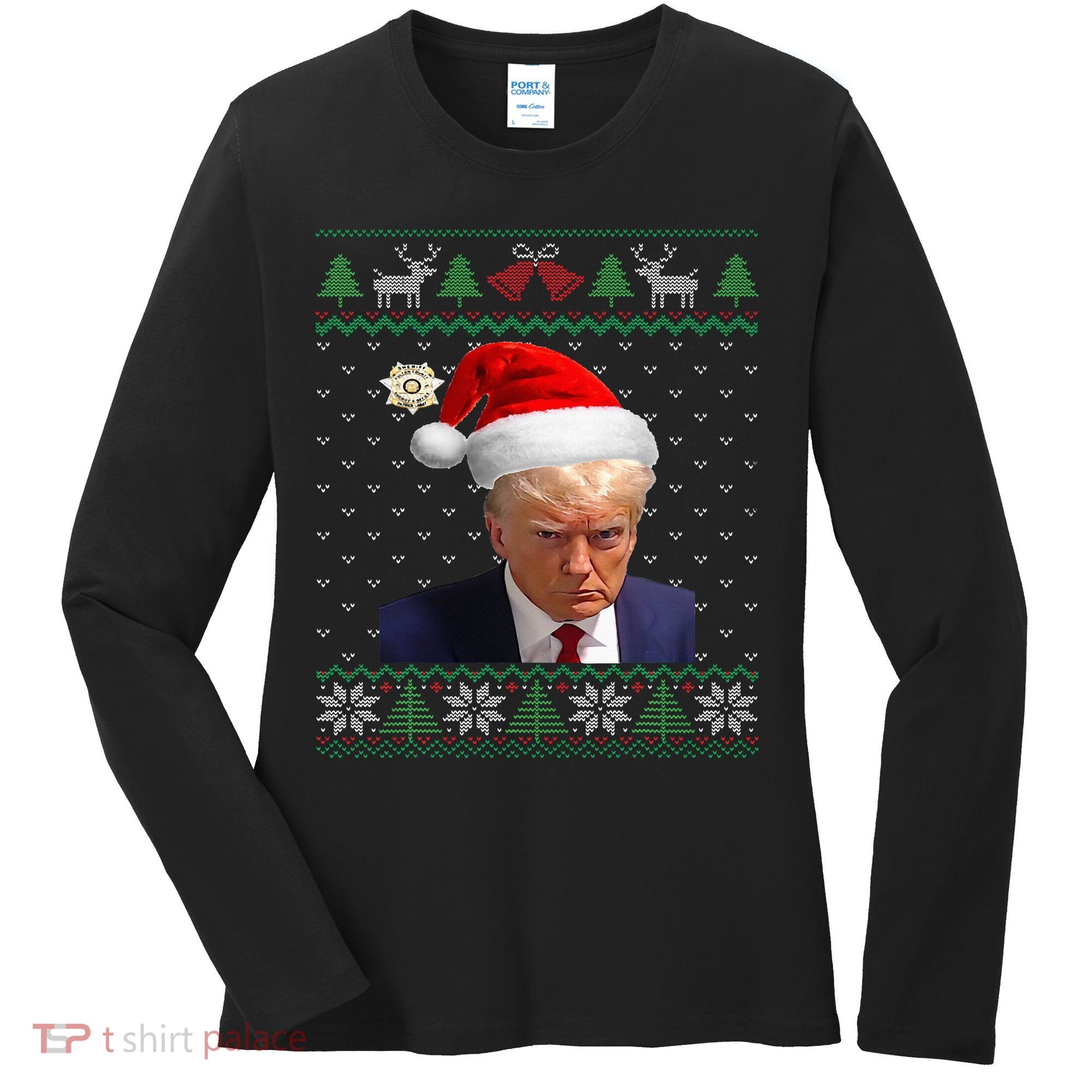 Official Donald Trump Mug Shot Ugly Christmas Women's Long Sleeve Shirt