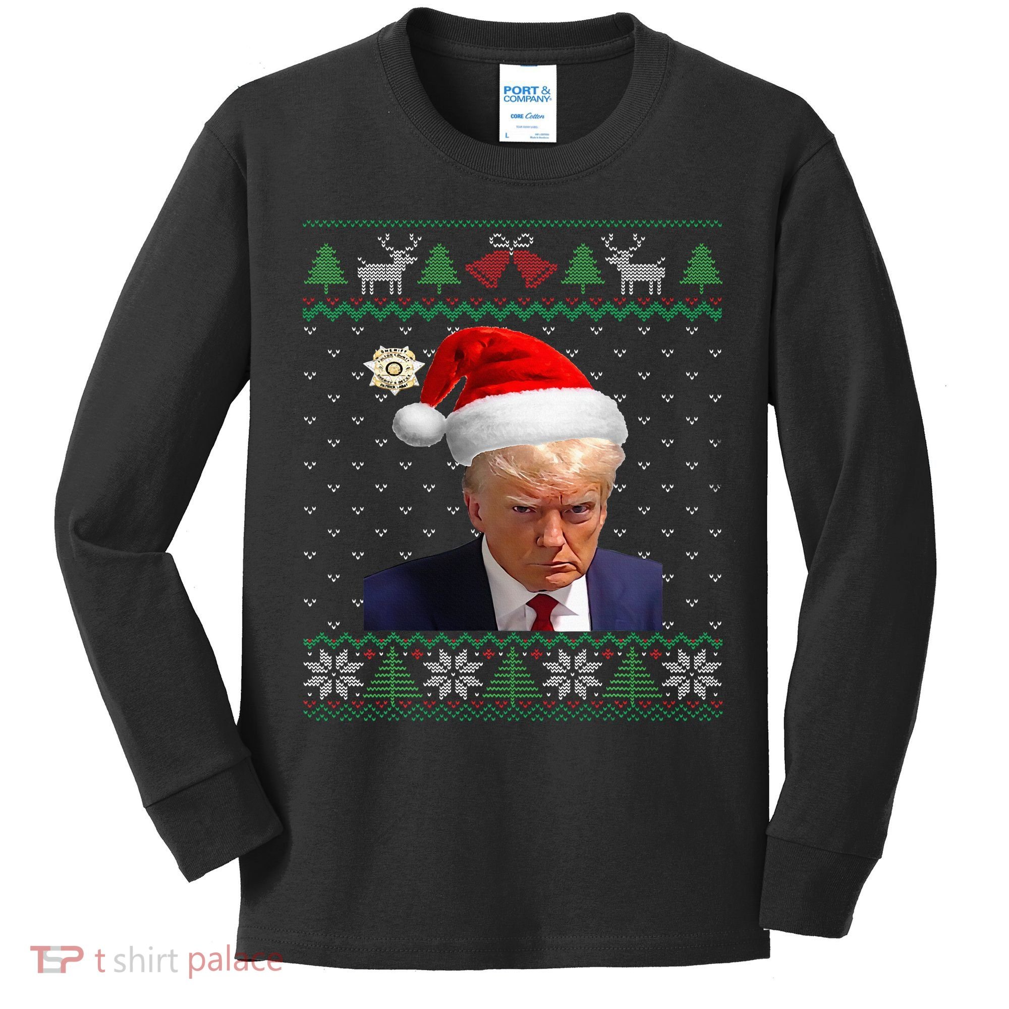 Official Donald Trump Mug Shot Ugly Christmas Kids Long Sleeve Shirt
