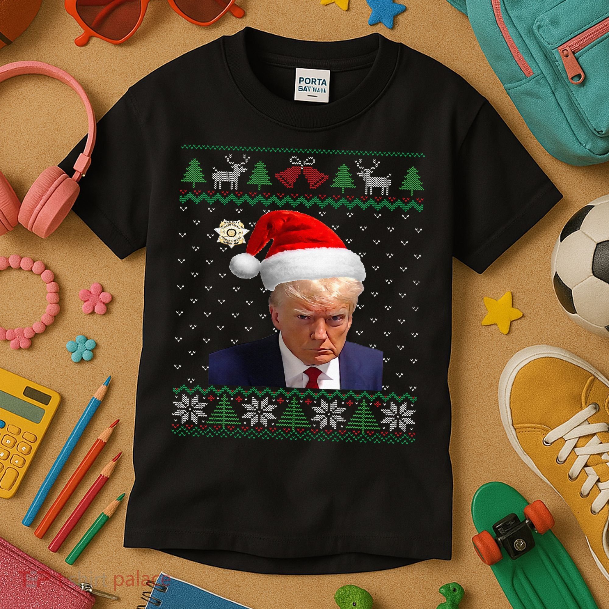 Official Donald Trump Mug Shot Ugly Christmas Kids T-Shirt