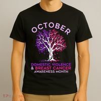 October Domestic Violence & Breast Cancer Awareness Month T-Shirt thumb 3