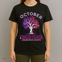 October Domestic Violence & Breast Cancer Awareness Month T-Shirt thumb 4