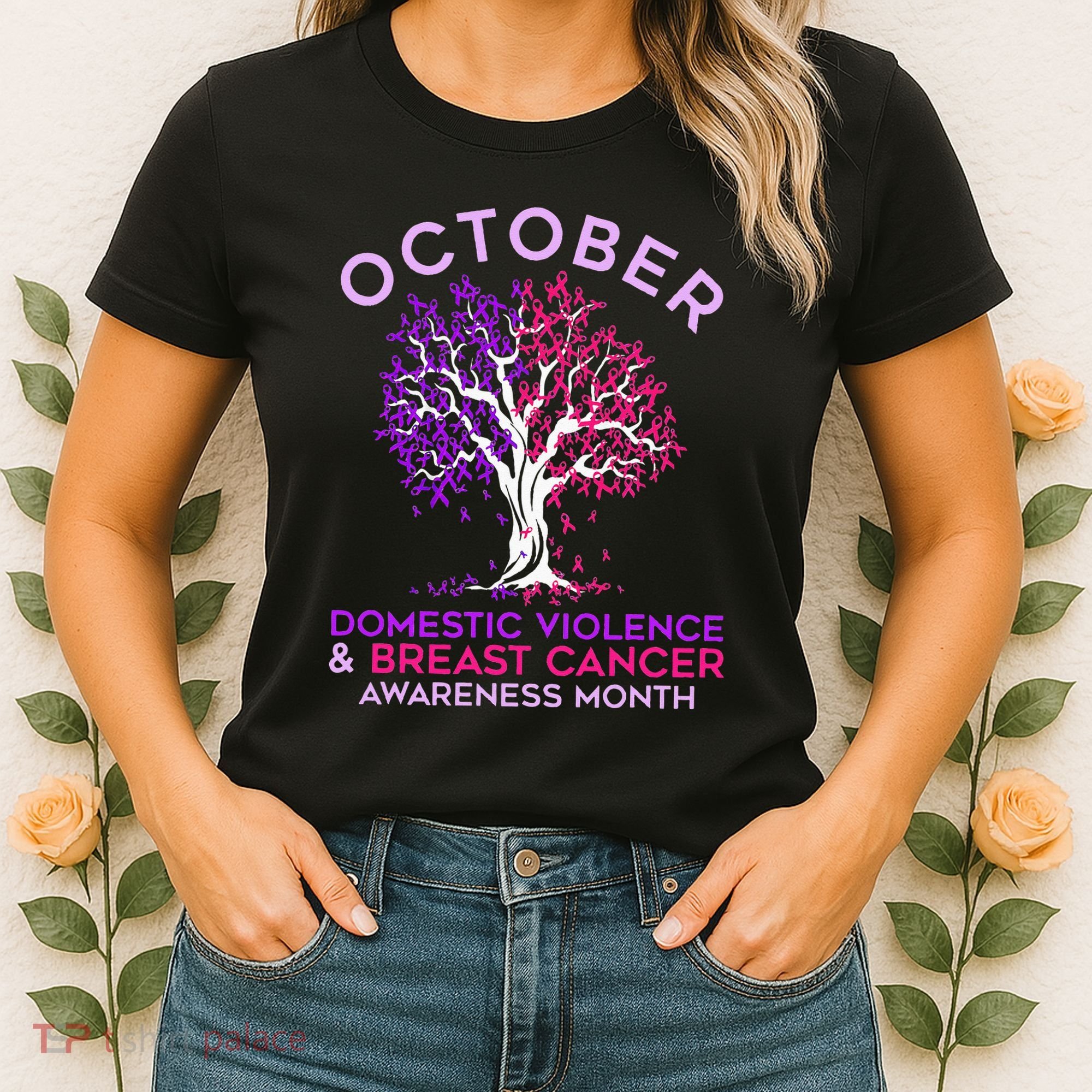 October Domestic Violence & Breast Cancer Awareness Month Women's T-Shirt