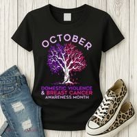 October Domestic Violence & Breast Cancer Awareness Month Women's T-Shirt thumb 3