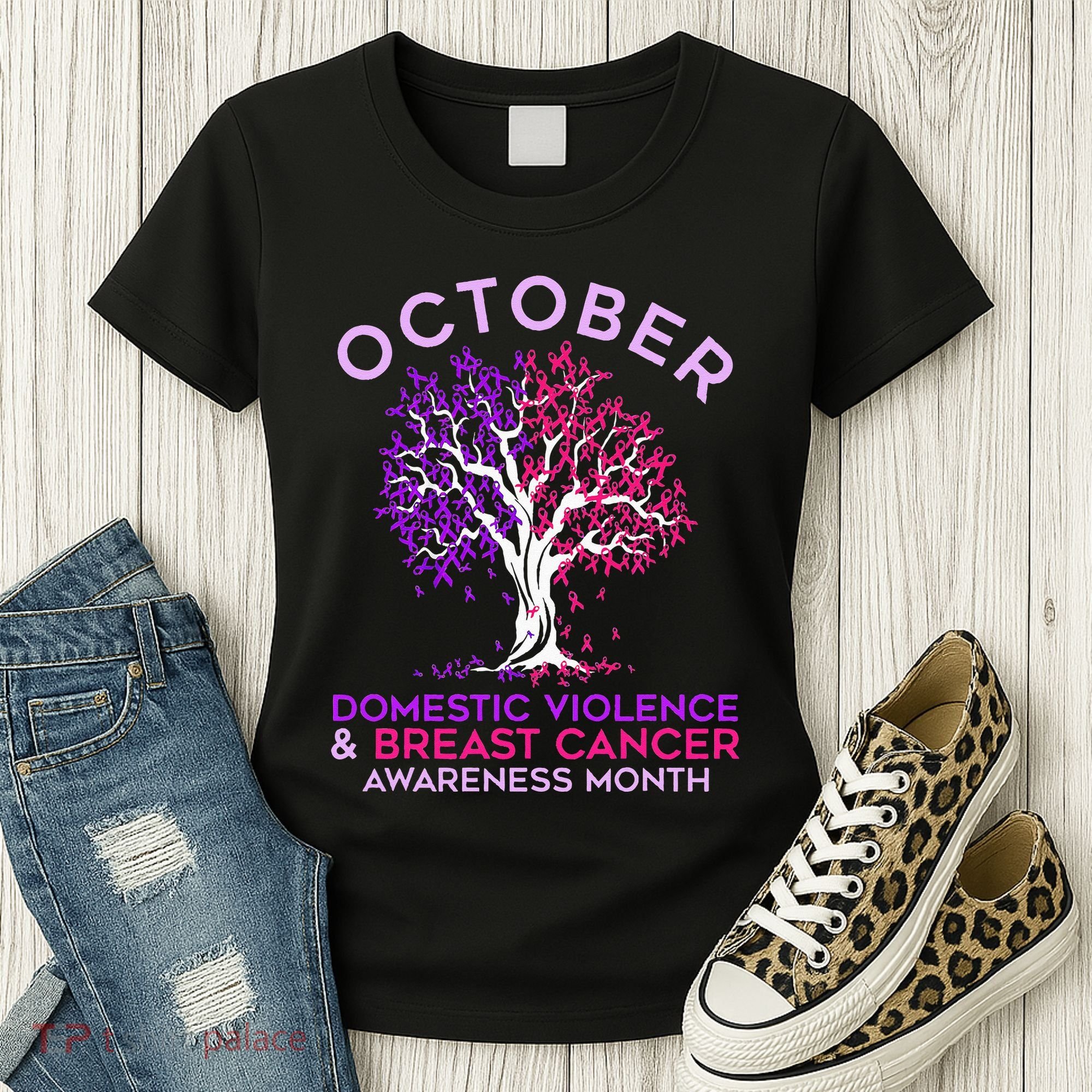 October Domestic Violence & Breast Cancer Awareness Month Women's T-Shirt