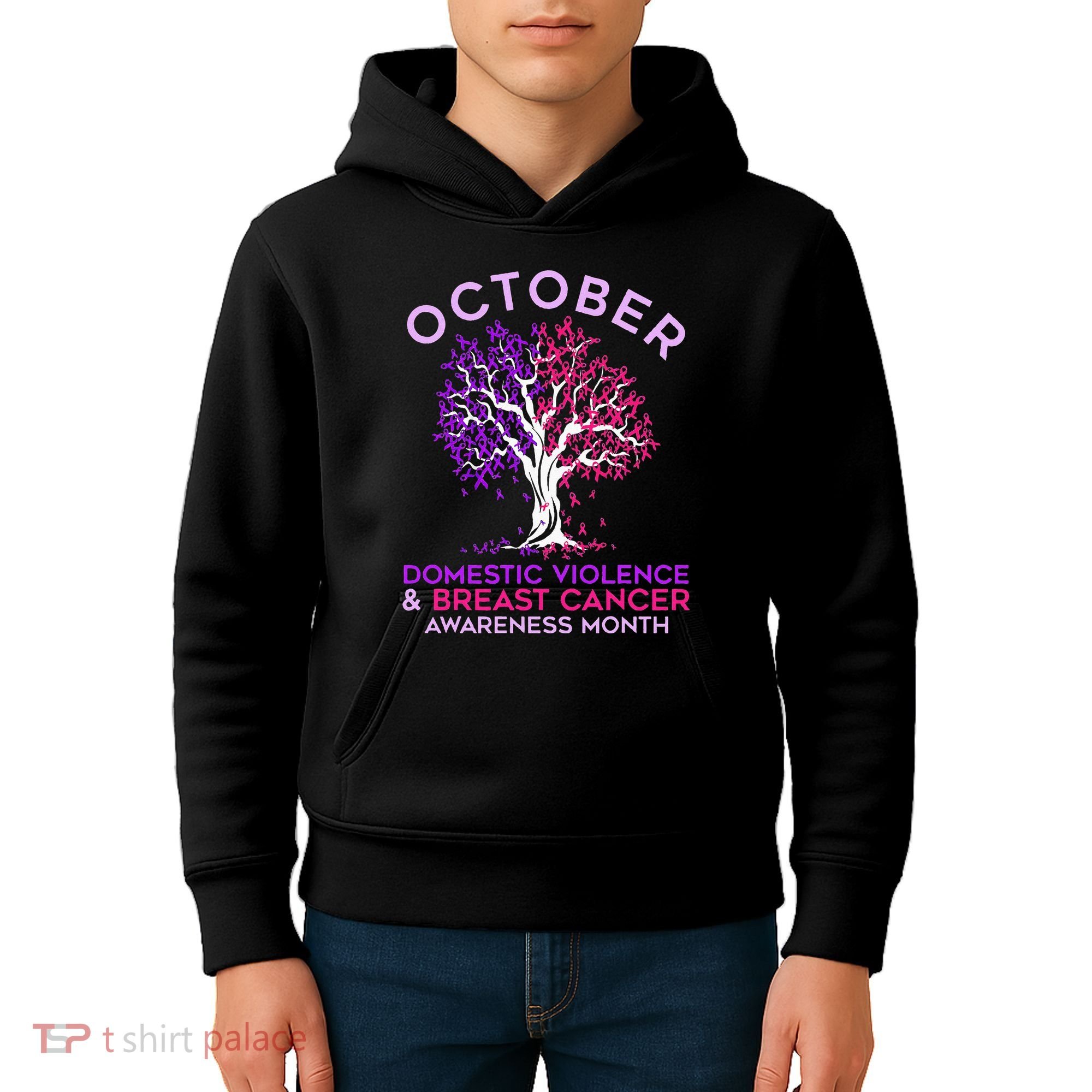 October Domestic Violence & Breast Cancer Awareness Month Kids Hoodie