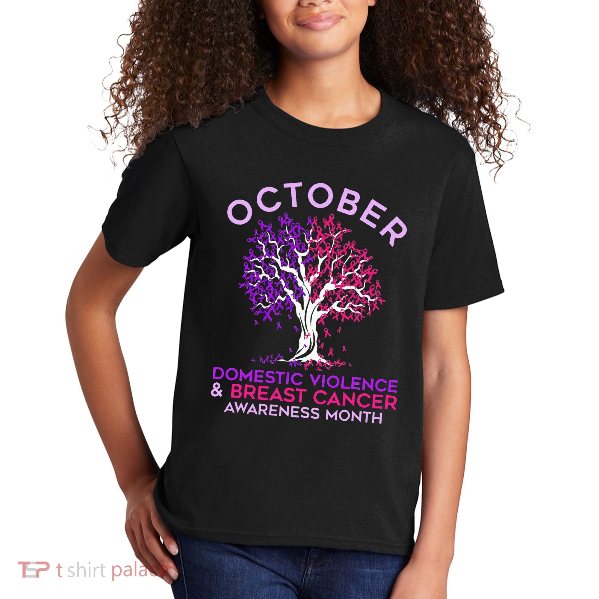 October Domestic Violence & Breast Cancer Awareness Month Kids T-Shirt