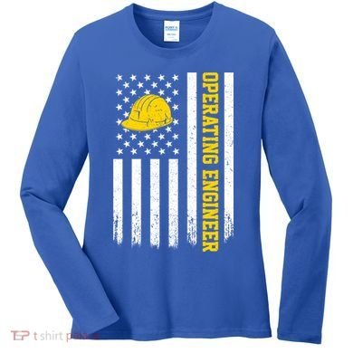 Operating Engineer American Usa Flag Great Gift Women's Long Sleeve Shirt