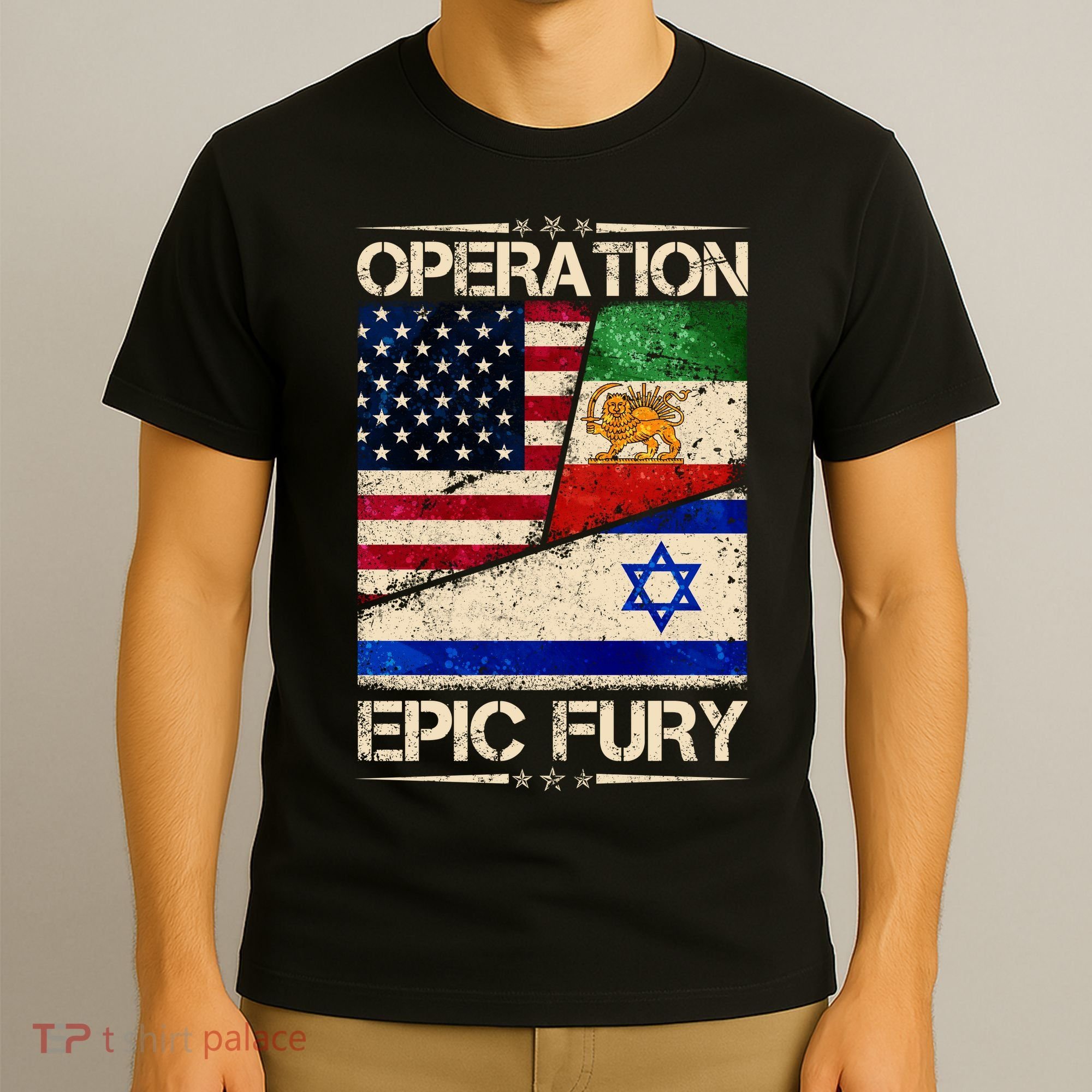 Operation Epic Fury Flag America Iran And Israe T-Shirt