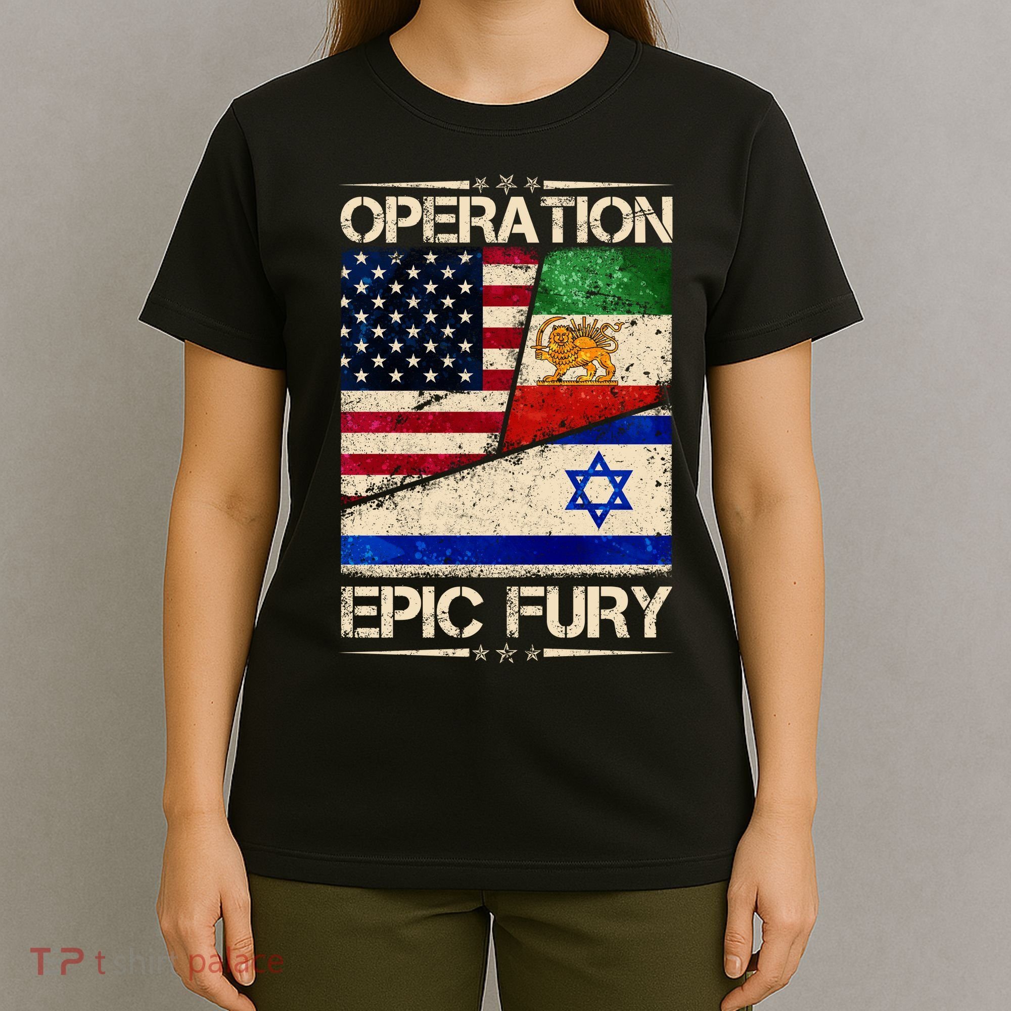 Operation Epic Fury Flag America Iran And Israe T-Shirt