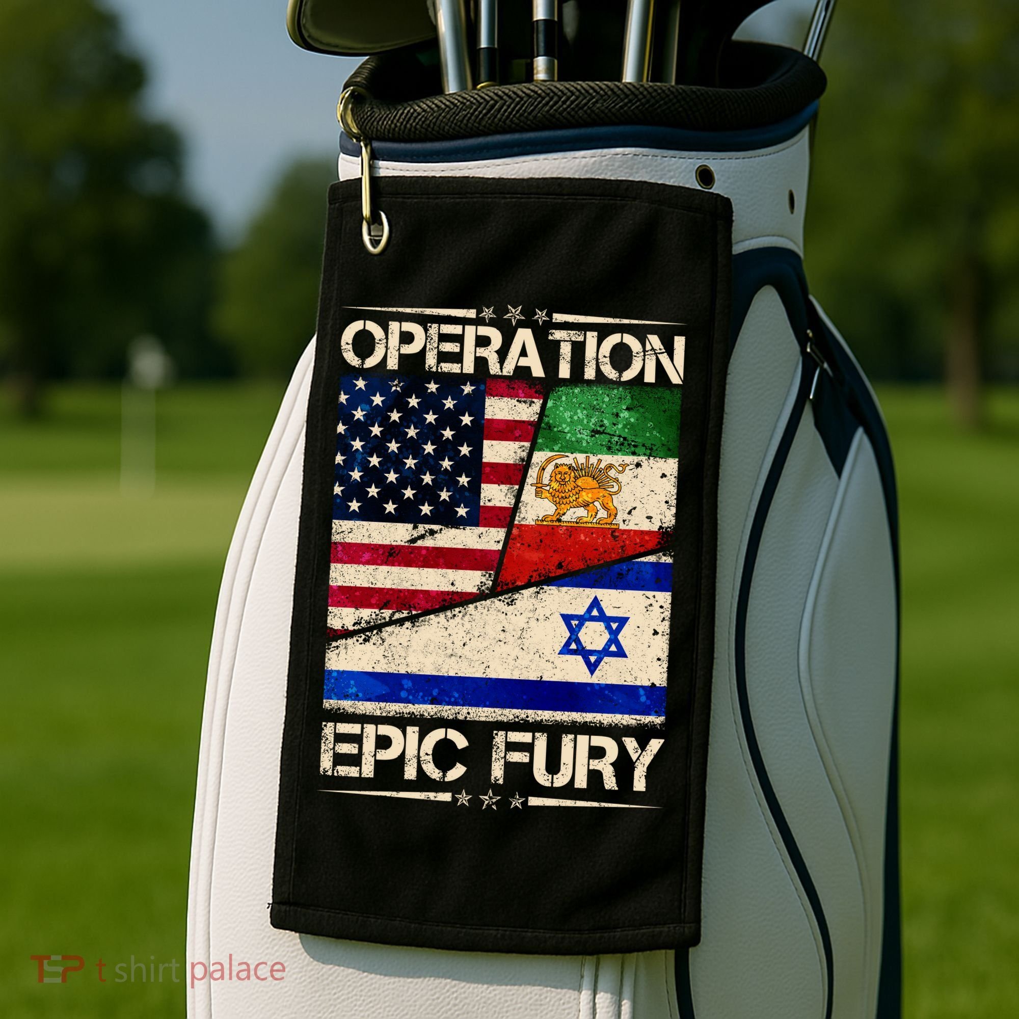 Operation Epic Fury Flag America Iran And Israe Golf Towel