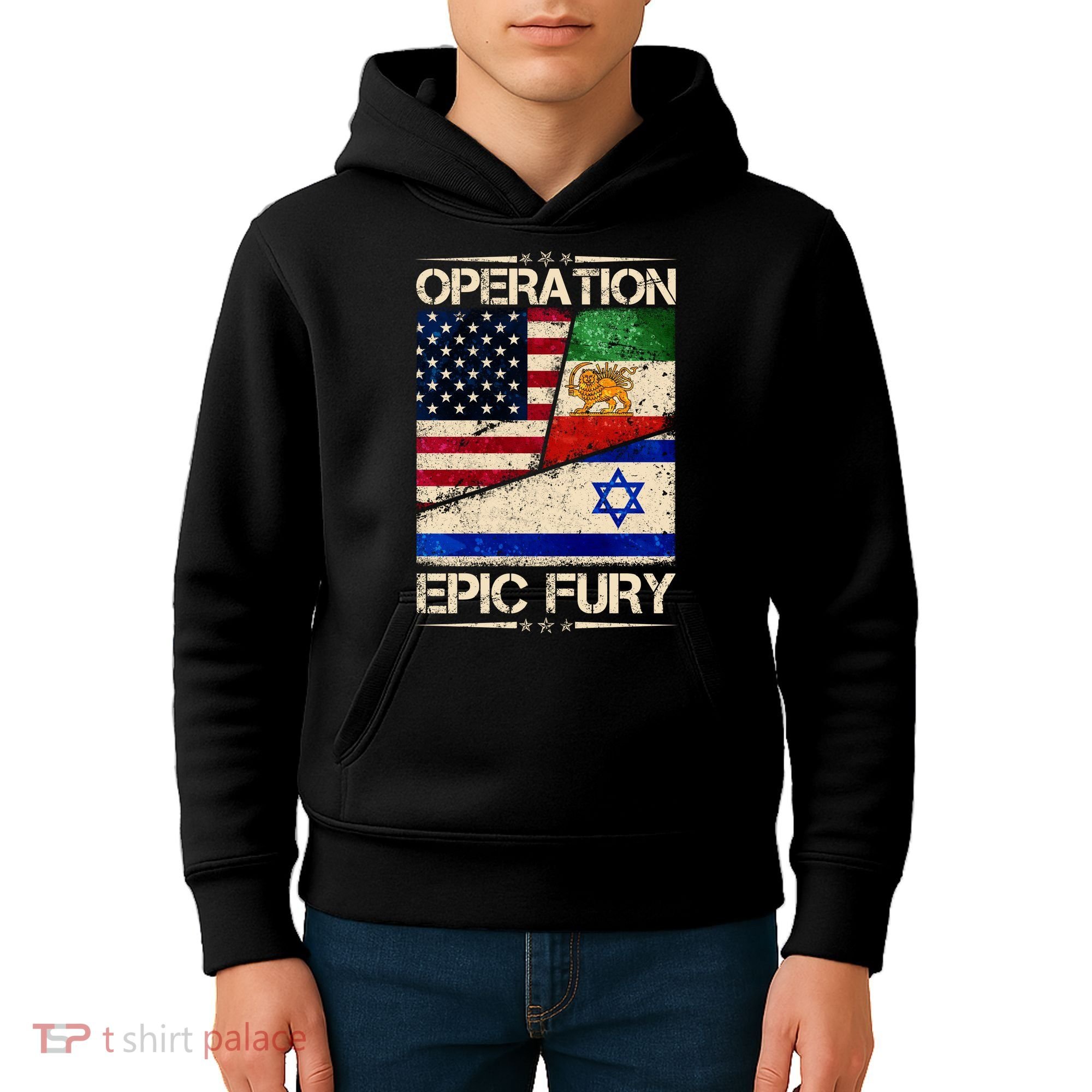 Operation Epic Fury Flag America Iran And Israe Kids Hoodie