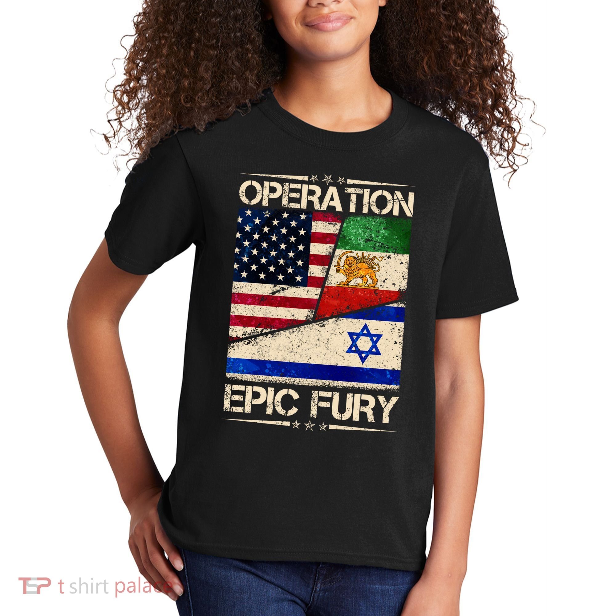 Operation Epic Fury Flag America Iran And Israe Kids T-Shirt