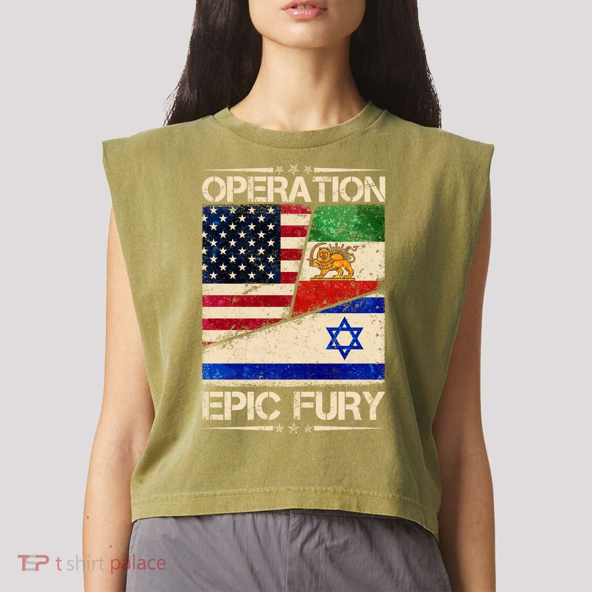 Operation Epic Fury Flag America Iran And Israe Garment-Dyed Women's Muscle Tee