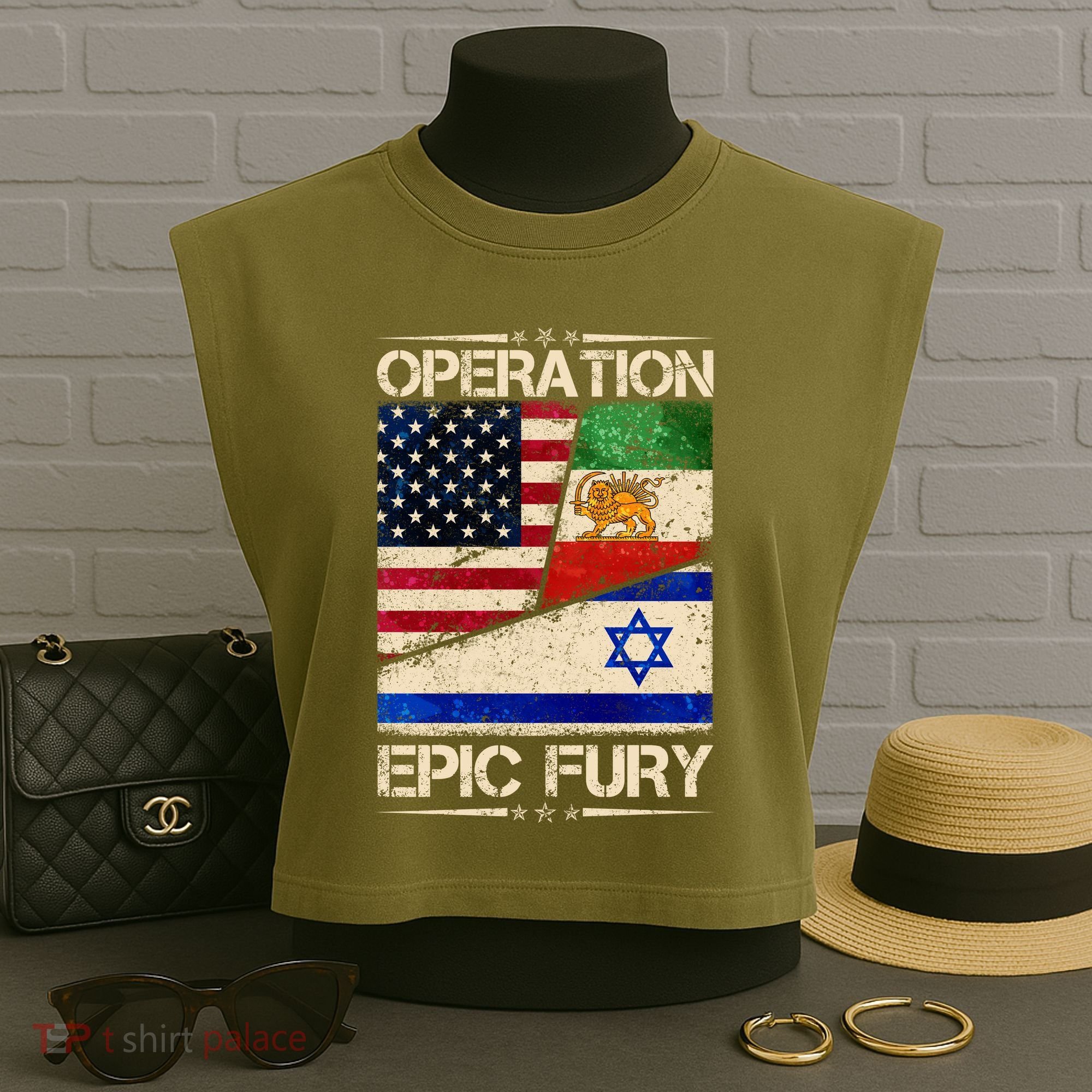 Operation Epic Fury Flag America Iran And Israe Garment-Dyed Women's Muscle Tee