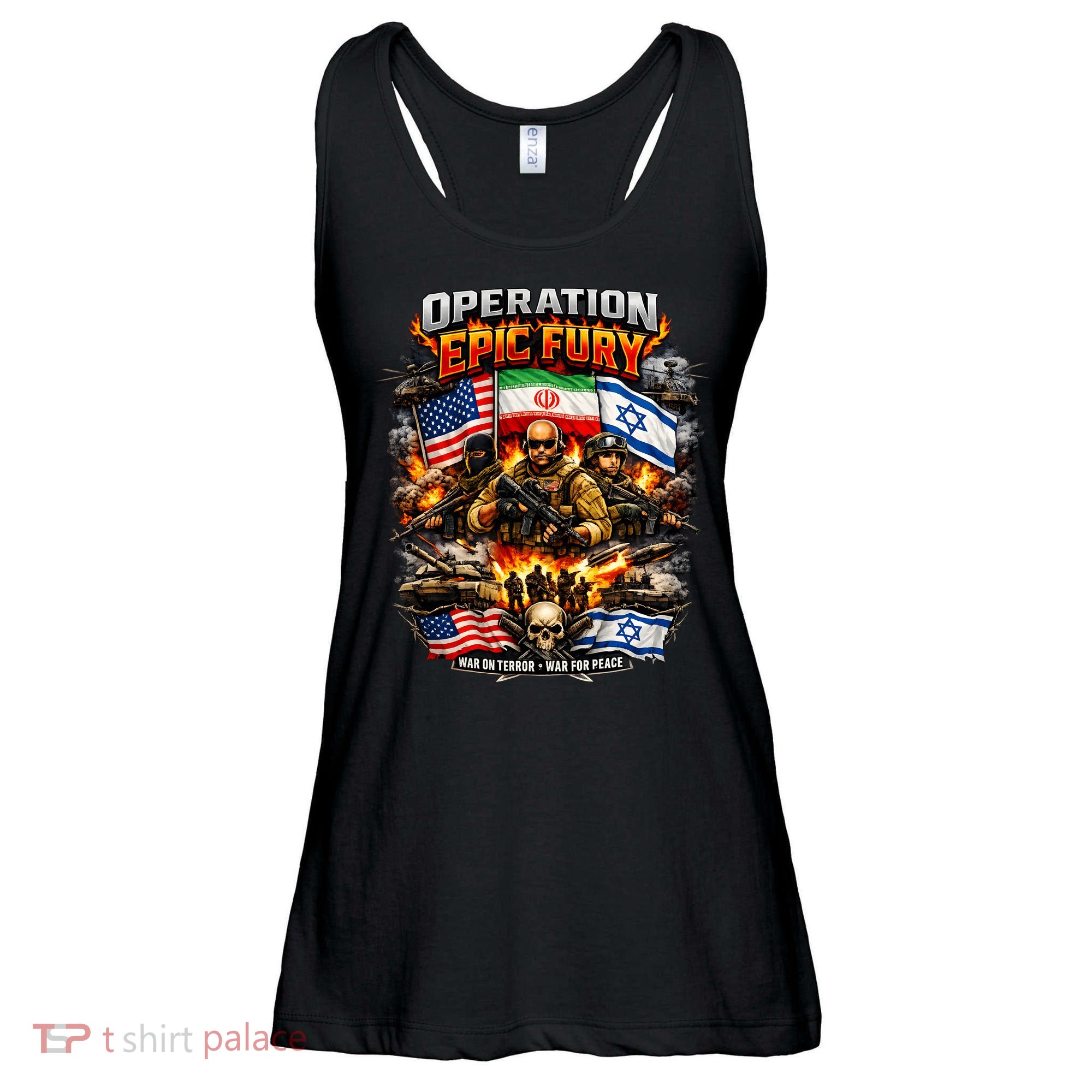 Operation Epic Fury America Iran Israel Fight For Peace Ladies Essential Flowy Tank