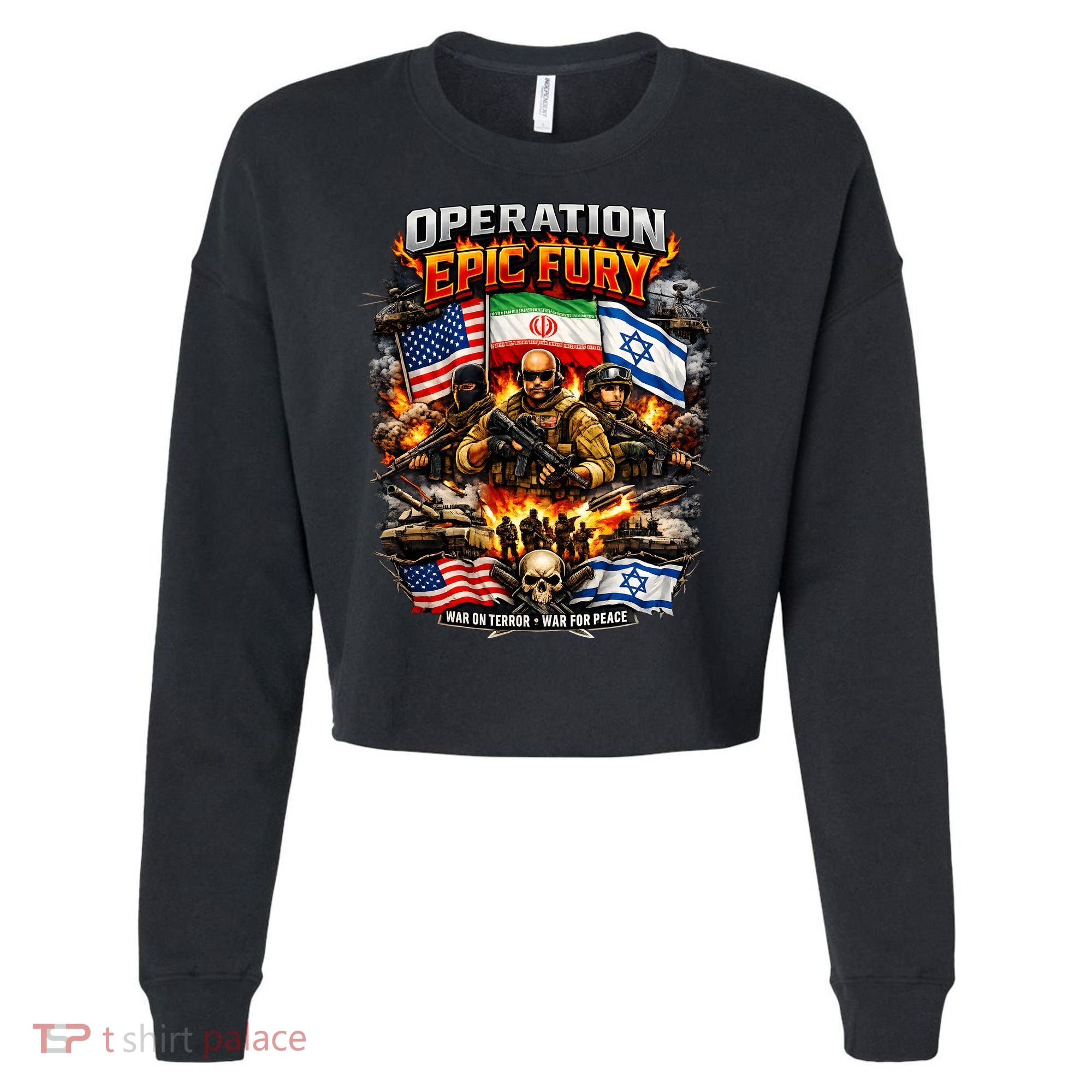 Operation Epic Fury America Iran Israel Fight For Peace Cropped Pullover Crew