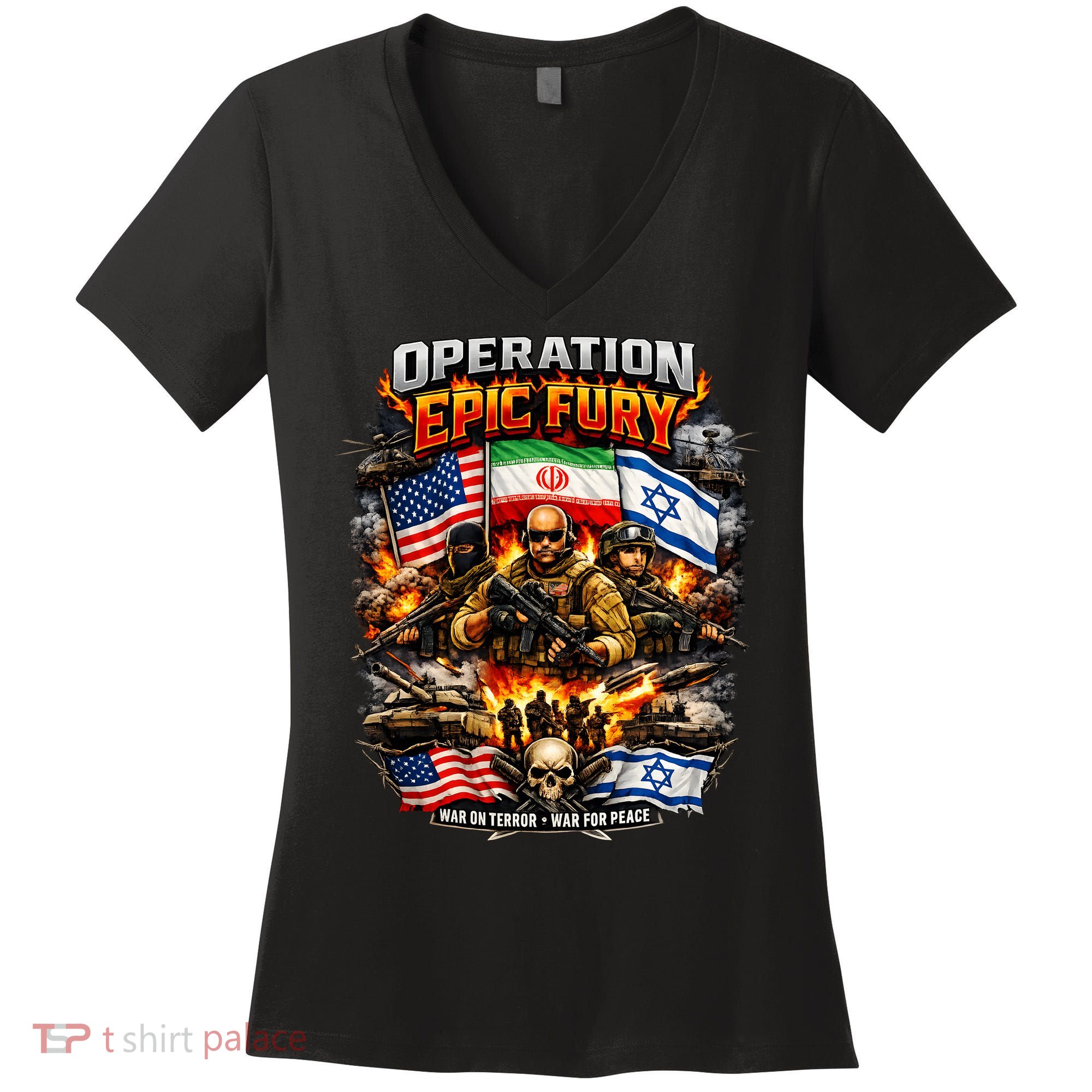 Operation Epic Fury America Iran Israel Fight For Peace Women's V-Neck T-Shirt