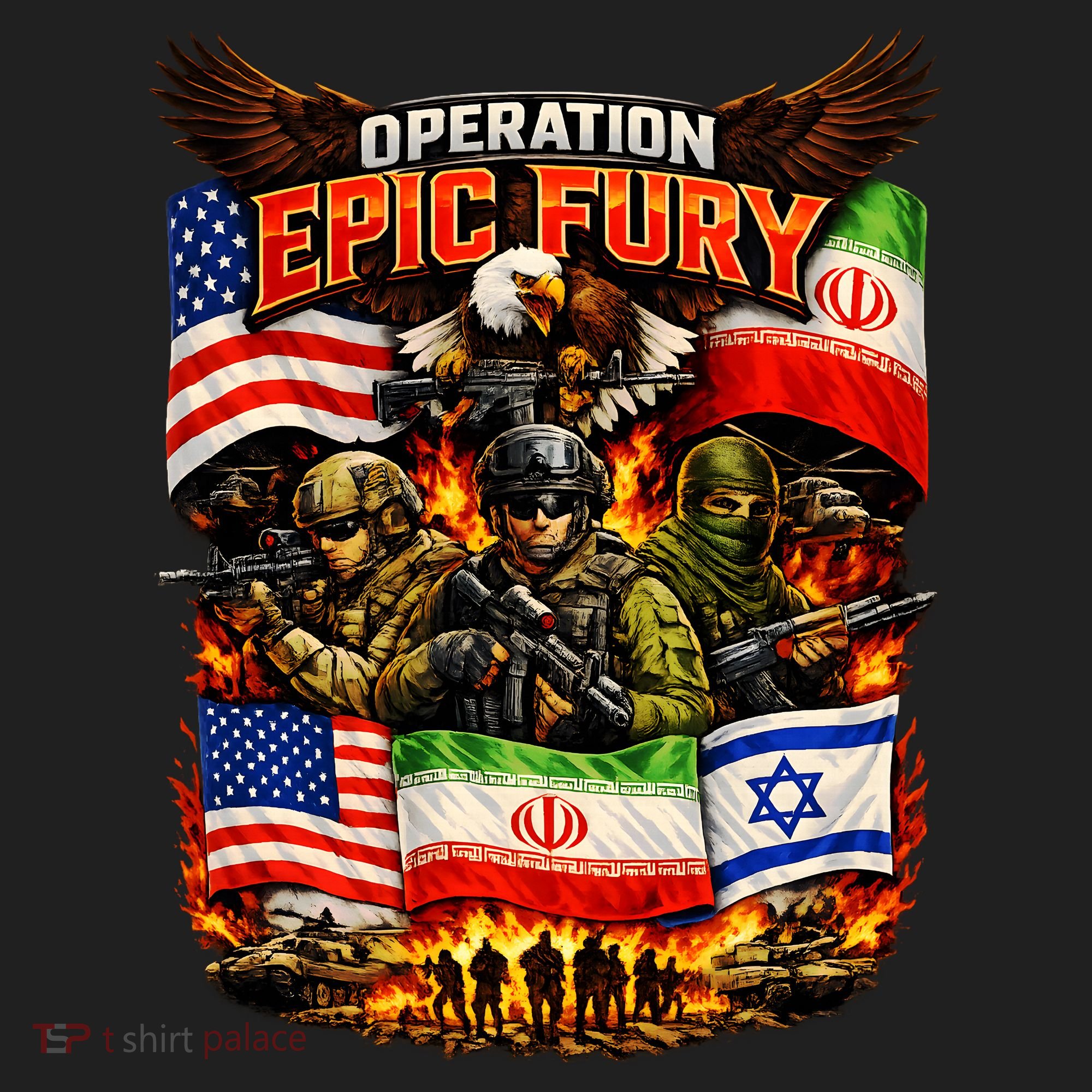 Operation Epic Fury America Iran And Israel Sport-Tek Posi-UV Pro Polo