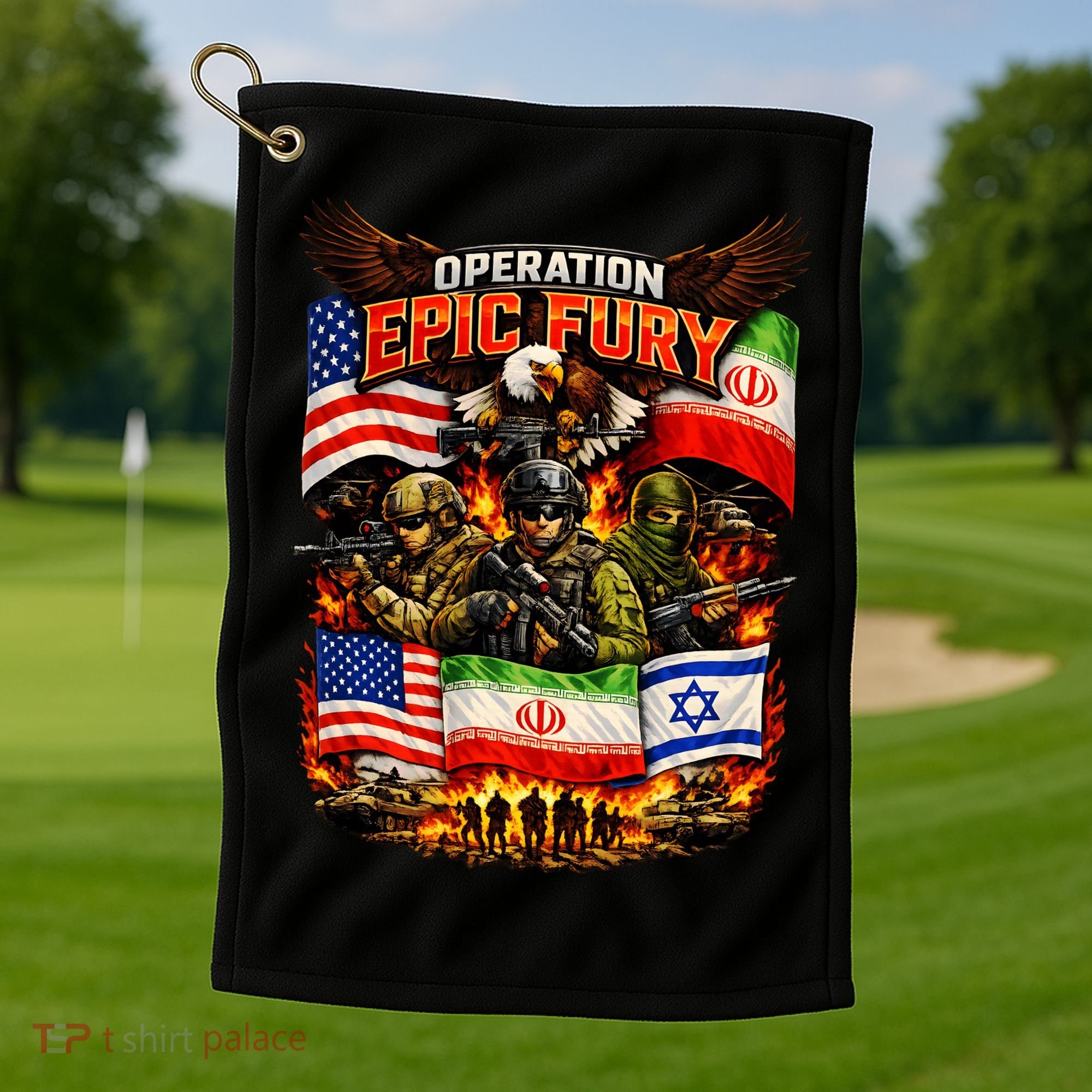 Operation Epic Fury America Iran And Israel Golf Towel