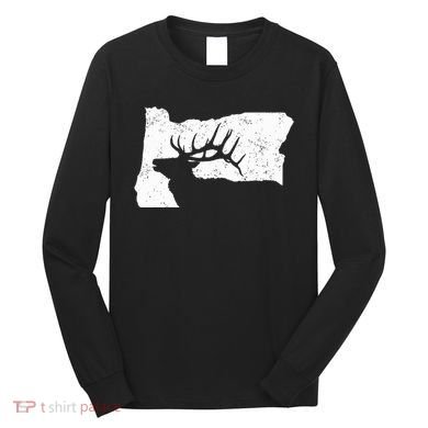 Oregon Elk Hunting Bull Elk State Shape Long Sleeve Shirt