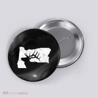 Oregon Elk Hunting Bull Elk State Shape Button thumb 0