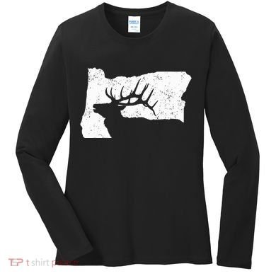 Oregon Elk Hunting Bull Elk State Shape Women's Long Sleeve Shirt