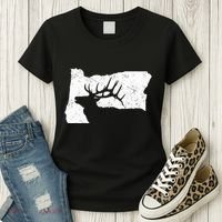 Oregon Elk Hunting Bull Elk State Shape Women's T-Shirt thumb 3