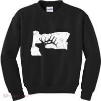 Oregon Elk Hunting Bull Elk State Shape Kids Sweatshirt thumb 0
