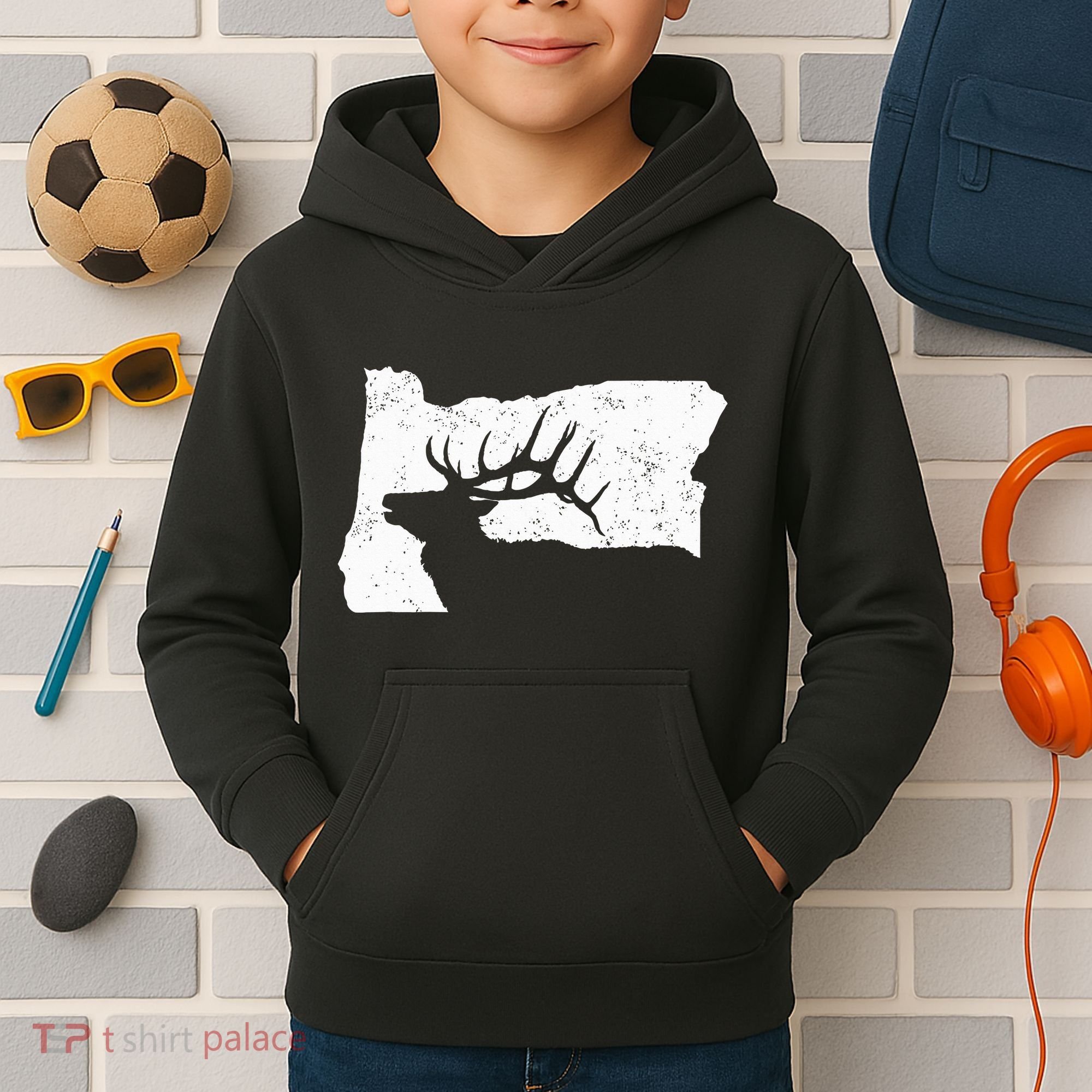 Oregon Elk Hunting Bull Elk State Shape Kids Hoodie