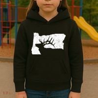Oregon Elk Hunting Bull Elk State Shape Kids Hoodie thumb 3