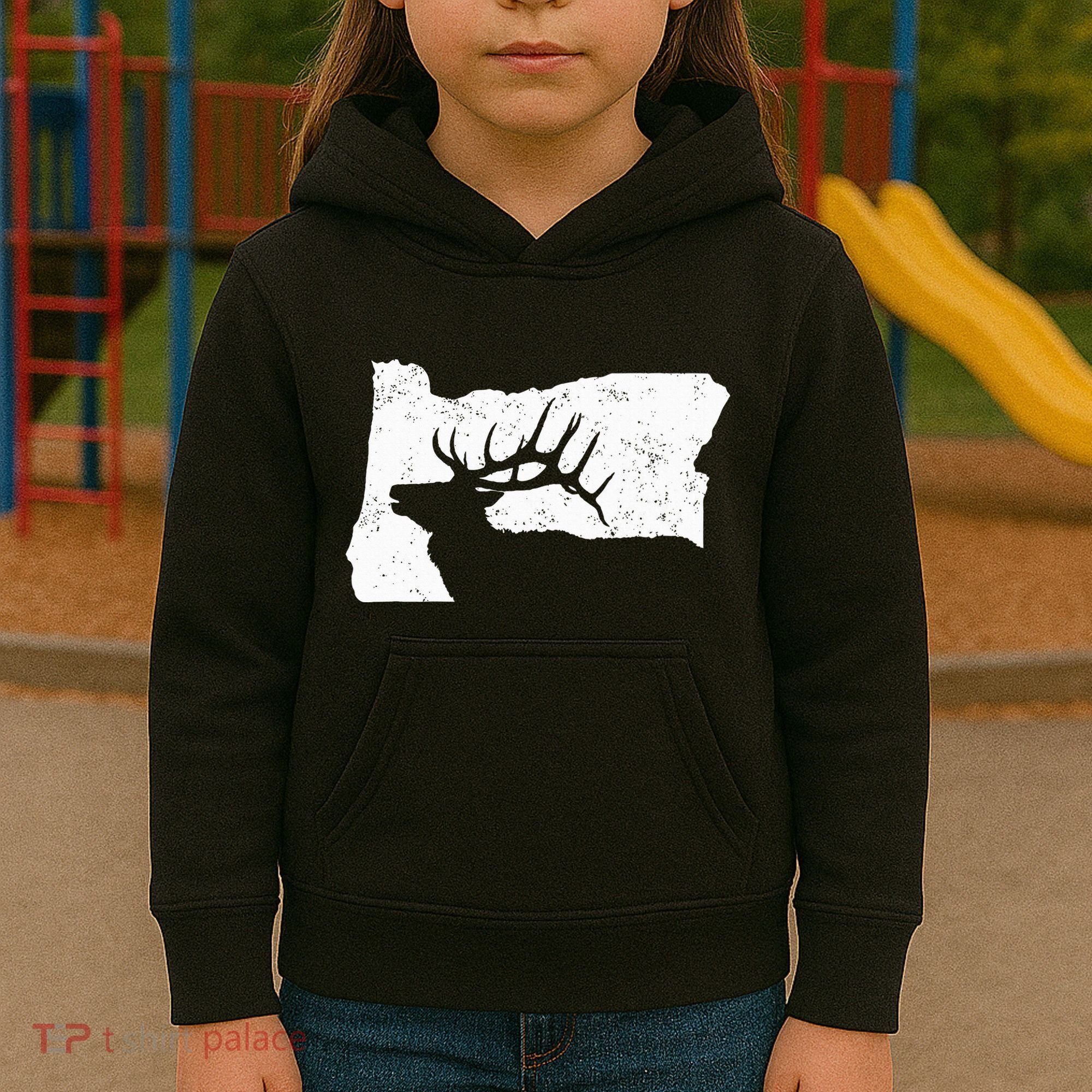 Oregon Elk Hunting Bull Elk State Shape Kids Hoodie