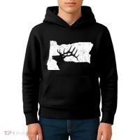 Oregon Elk Hunting Bull Elk State Shape Kids Hoodie thumb 4