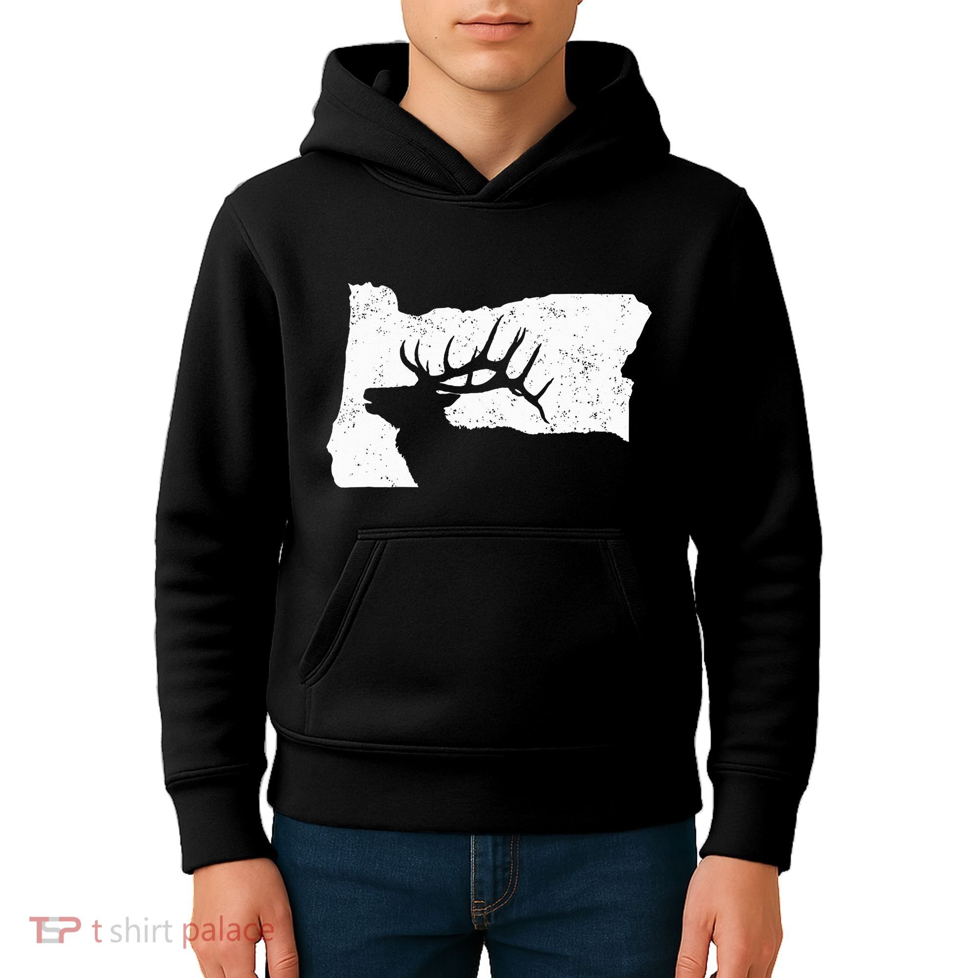 Oregon Elk Hunting Bull Elk State Shape Kids Hoodie