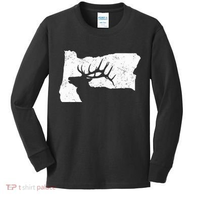 Oregon Elk Hunting Bull Elk State Shape Kids Long Sleeve Shirt