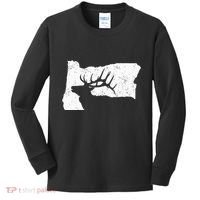 Oregon Elk Hunting Bull Elk State Shape Kids Long Sleeve Shirt thumb 0