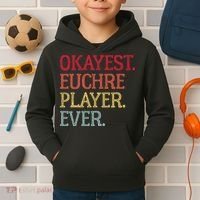 Okayest Euchre Player Ever Funny Euchre Card Game Kids Hoodie thumb 2