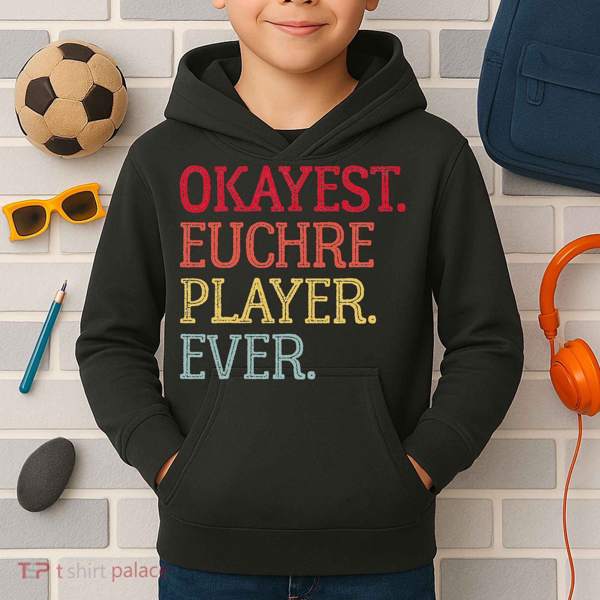 Okayest Euchre Player Ever Funny Euchre Card Game Kids Hoodie