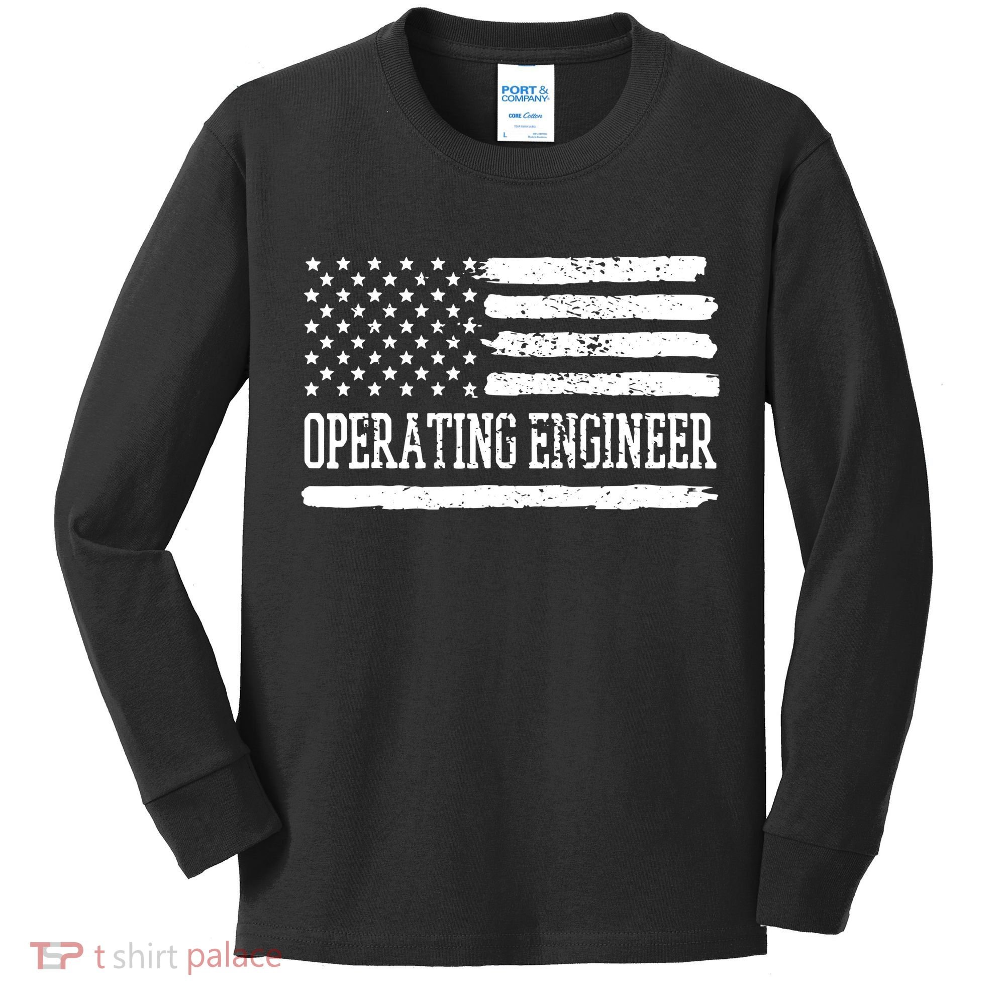 Operating Engineer USA Flag Kids Long Sleeve Shirt