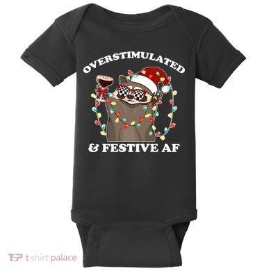 Overstimulated & Festive Af Raccoon Christmas Design Baby Bodysuit