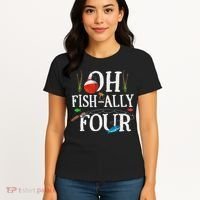 O Fish Ally Four Birthday Decorations 4th Birthday Boy Women's T-Shirt thumb 4